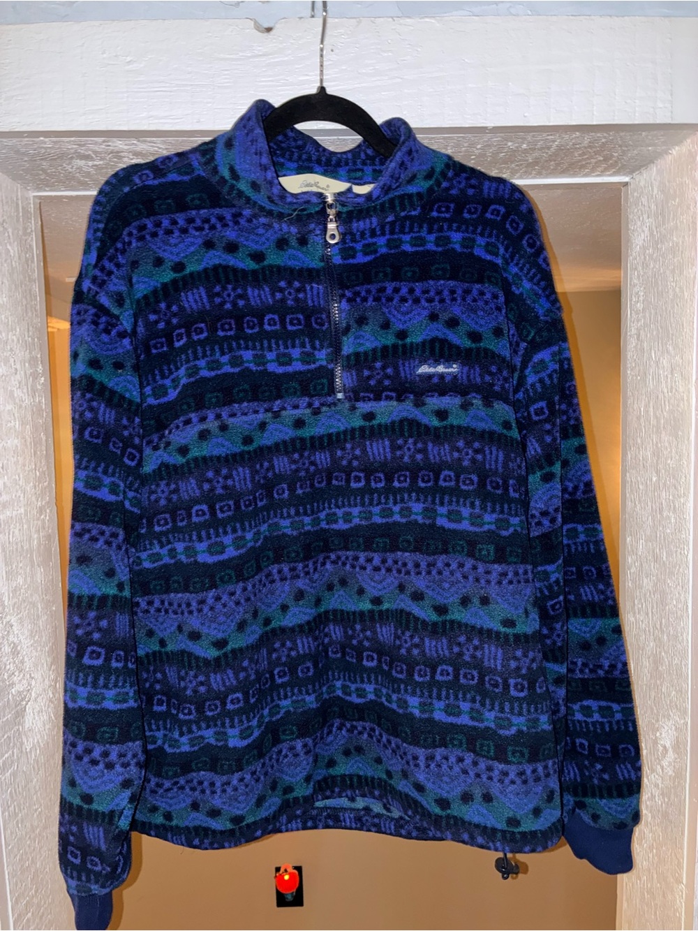 Eddie Bauer Blue Patterned Half-Zip Fleece Sweater